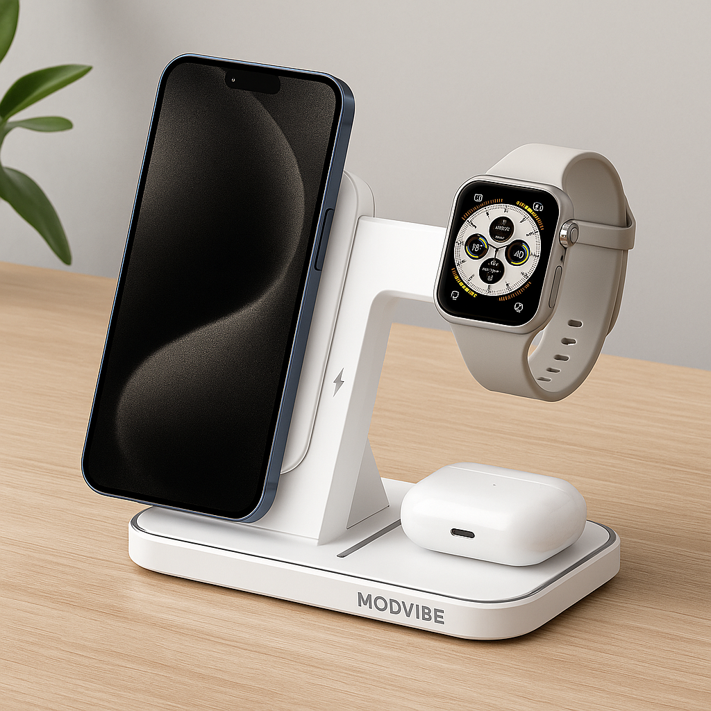 MODVIBE 3 In 1 Fast Wireless Charger Stand Foldable Charging Station